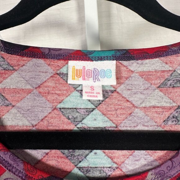 LuLaRoe IRMA Diamonds Triangles Purple Red Black Hi-Low Tunic Top Shirt SMALL S - Picture 2 of 5